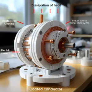Diagram showing how HeatXperse high emissivity coating enhances radiative heat dissipation from industrial surfaces